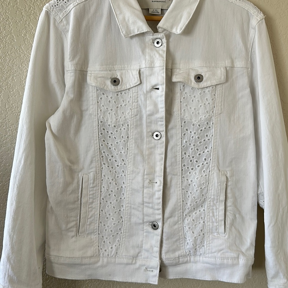 Pilcro and the Letterpress by Anthropologie White Eyelet Denim Jacket Size XS - Picture 5 of 12
